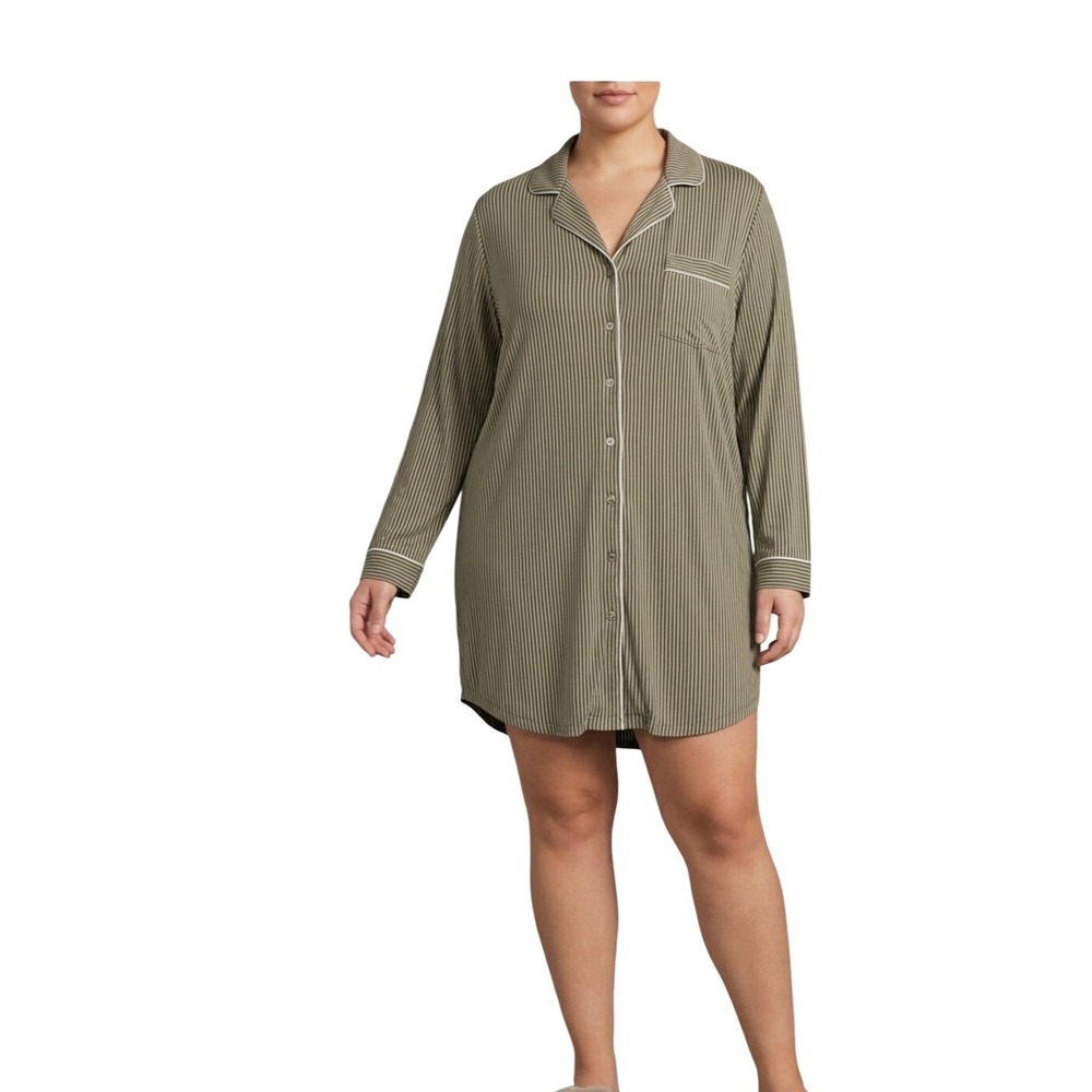 Auden Womens 4x Olive Green Cloud Knit Modal Notch Collar L Sleeve Nightgown NWT